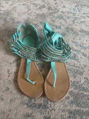 Women's Teal Embellished Gladiator Sandals